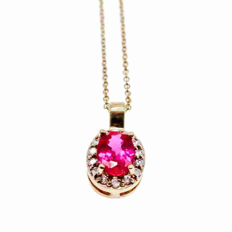 Sky Jewelry Серебряная цепочка с кулоном в позолоте с розовой шпинелью и фианитами