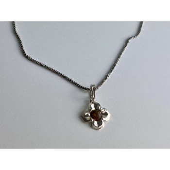 Sky Jewelry Серебряная цепочка с кулоном янтарь  Цветок