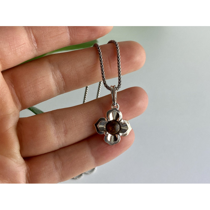 Sky Jewelry Серебряная цепочка с кулоном янтарь  Цветок