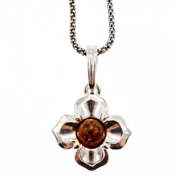 Sky Jewelry Серебряная цепочка с кулоном янтарь  Цветок