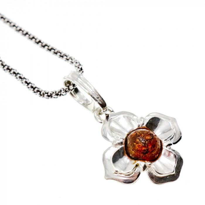 Sky Jewelry Серебряная цепочка с кулоном янтарь  Цветок