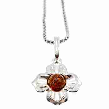 Sky Jewelry Серебряная цепочка с кулоном янтарь  Цветок