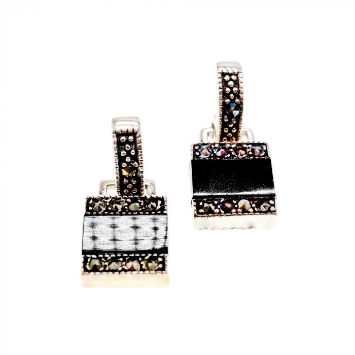 Sky Jewelry Серебряные серьги 925 проба со вставками из нефрита и марказита   Изумление