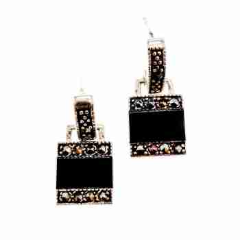 Sky Jewelry Серебряные серьги 925 проба со вставками из нефрита и марказита   Изумление