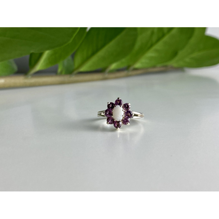 Sky Jewelry Серебряное кольцо с опалом и розовой шпинелью   Цветы