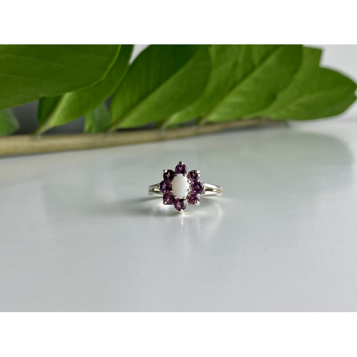 Sky Jewelry Серебряное кольцо с опалом и розовой шпинелью   Цветы