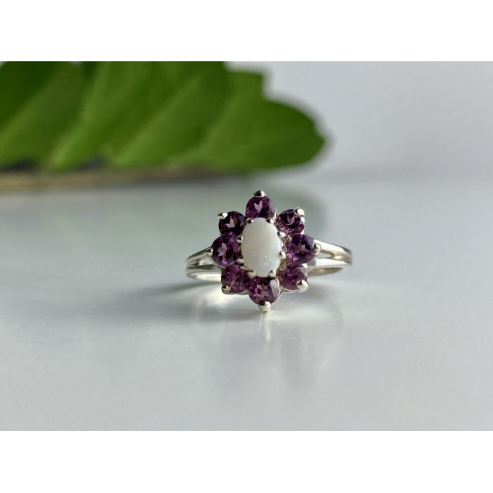 Sky Jewelry Серебряное кольцо с опалом и розовой шпинелью   Цветы