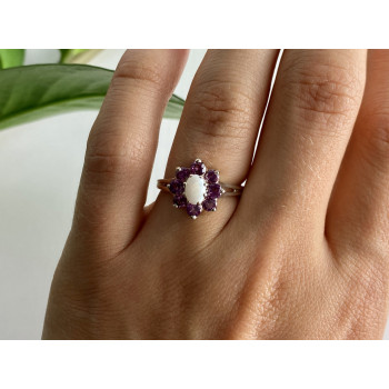 Sky Jewelry Серебряное кольцо с опалом и розовой шпинелью   Цветы