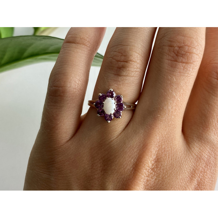 Sky Jewelry Серебряное кольцо с опалом и розовой шпинелью   Цветы