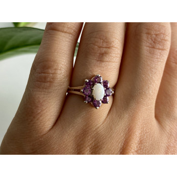 Sky Jewelry Серебряное кольцо с опалом и розовой шпинелью   Цветы