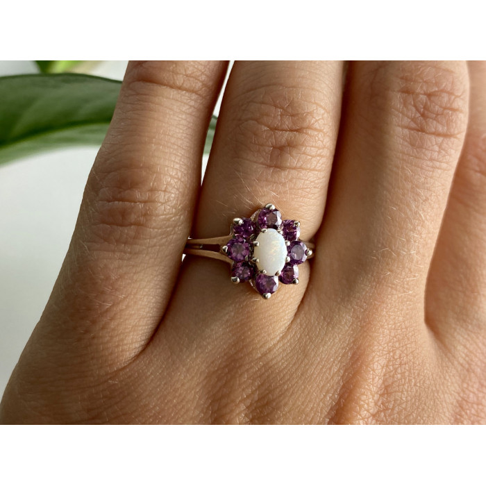 Sky Jewelry Серебряное кольцо с опалом и розовой шпинелью   Цветы