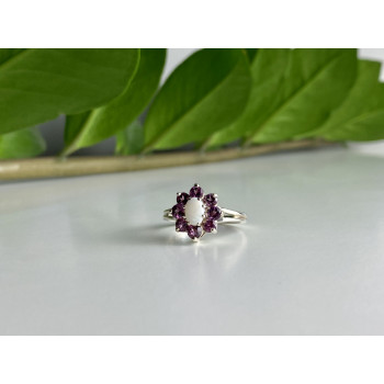 Sky Jewelry Серебряное кольцо с опалом и розовой шпинелью   Цветы