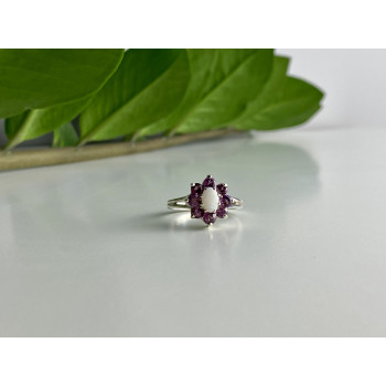 Sky Jewelry Серебряное кольцо с опалом и розовой шпинелью   Цветы