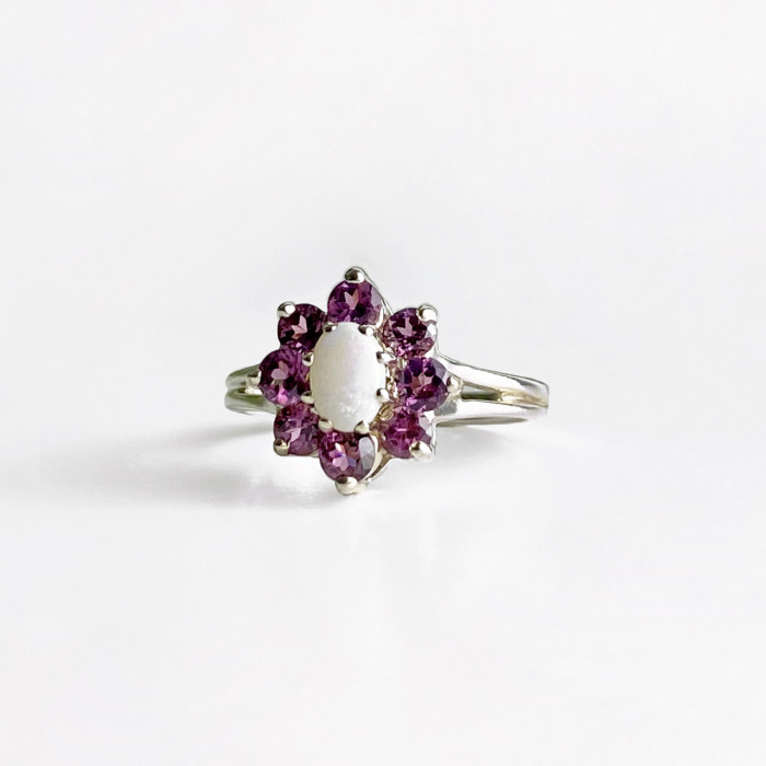 Sky Jewelry Серебряное кольцо с опалом и розовой шпинелью   Цветы