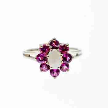 Sky Jewelry Серебряное кольцо с опалом и розовой шпинелью   Цветы