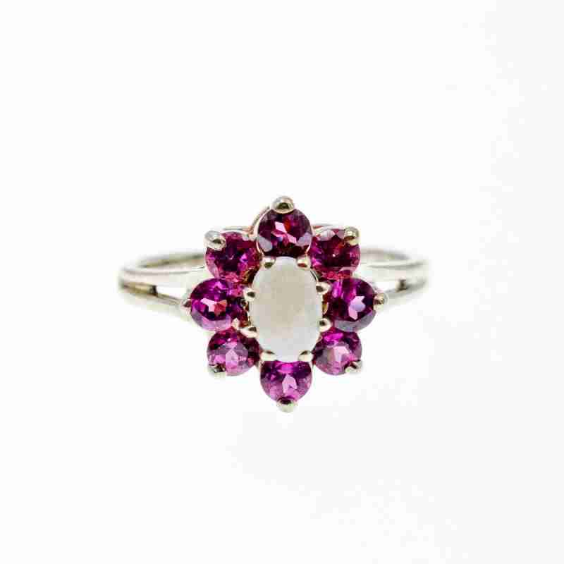 Sky Jewelry Серебряное кольцо с опалом и розовой шпинелью   Цветы