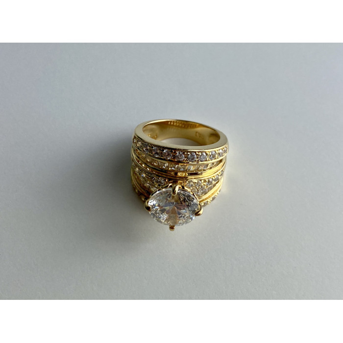 Sky Jewelry Серебряное кольцо в позолоте с фианитами   Роскошь