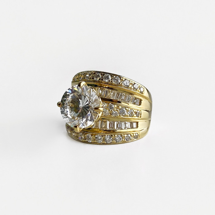 Sky Jewelry Серебряное кольцо в позолоте с фианитами   Роскошь