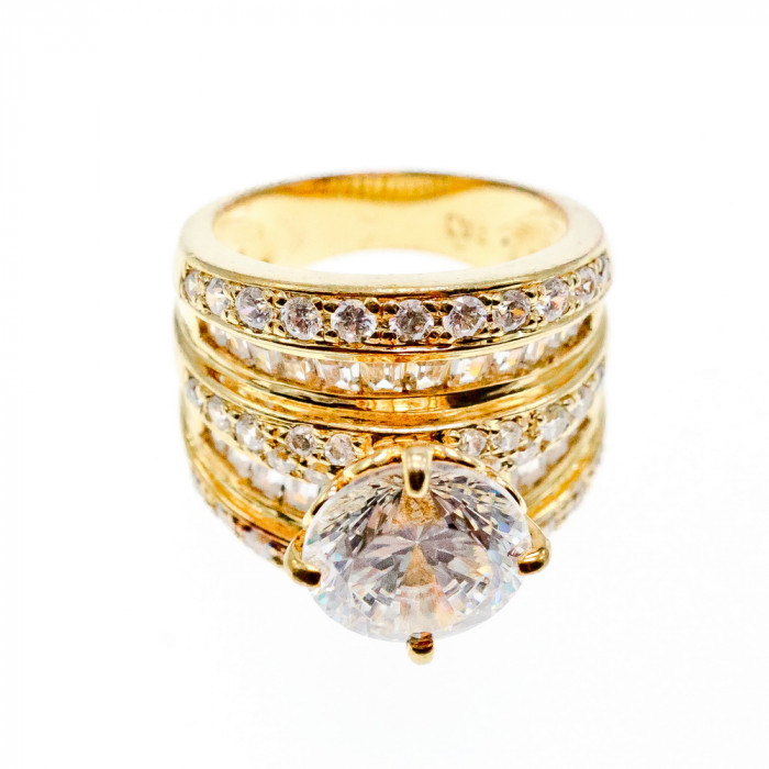 Sky Jewelry Серебряное кольцо в позолоте с фианитами   Роскошь