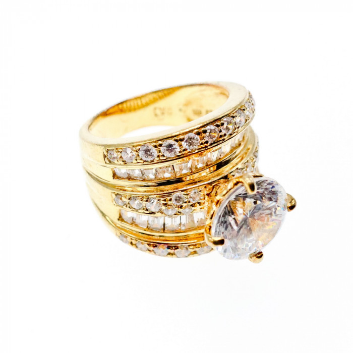 Sky Jewelry Серебряное кольцо в позолоте с фианитами   Роскошь