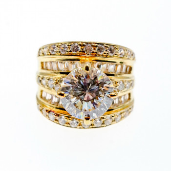 Sky Jewelry Серебряное кольцо в позолоте с фианитами   Роскошь