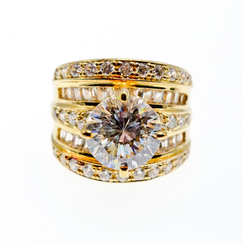 Sky Jewelry Серебряное кольцо в позолоте с фианитами   Роскошь