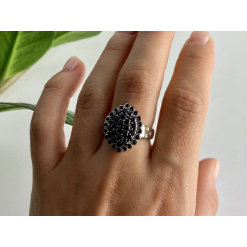 Sky Jewelry Серебряное кольцо с сапфиром и фианитом  Роскошь