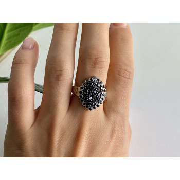 Sky Jewelry Серебряное кольцо с сапфиром и фианитом  Роскошь