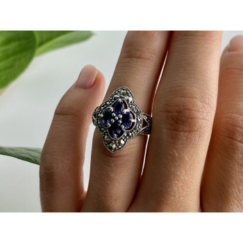 Sky Jewelry Серебряное кольцо с аметистом и марказитом  Винтаж