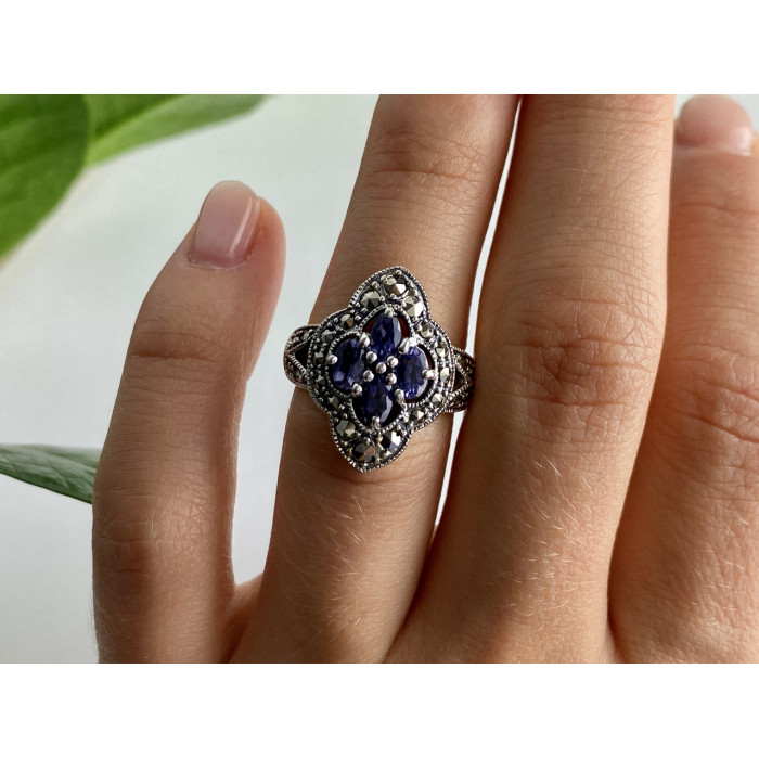 Sky Jewelry Серебряное кольцо с аметистом и марказитом  Винтаж