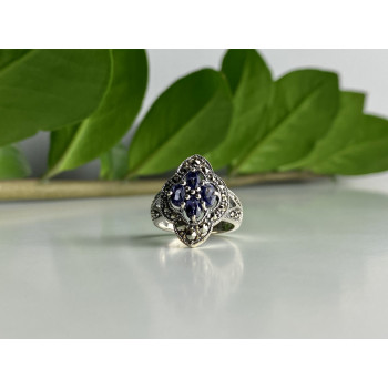 Sky Jewelry Серебряное кольцо с аметистом и марказитом  Винтаж