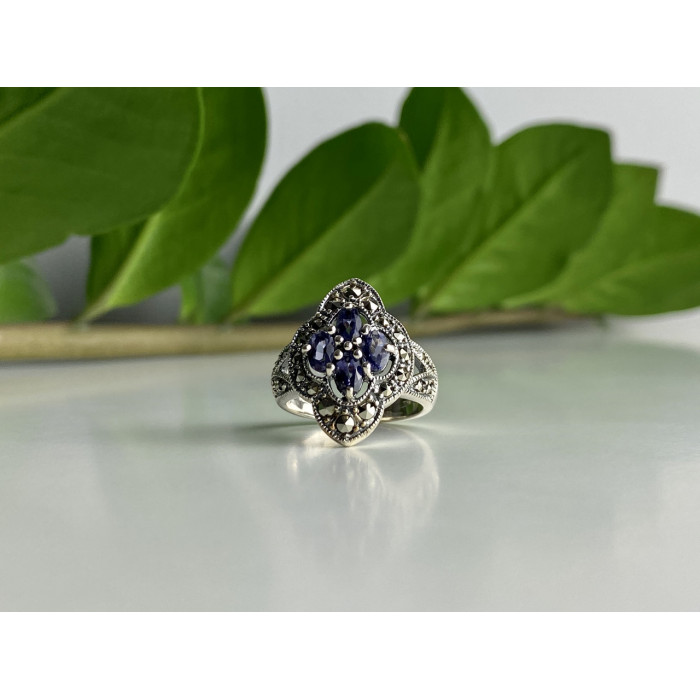 Sky Jewelry Серебряное кольцо с аметистом и марказитом  Винтаж