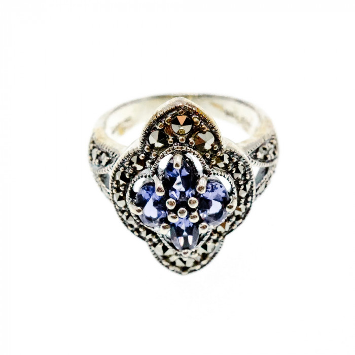 Sky Jewelry Серебряное кольцо с аметистом и марказитом  Винтаж