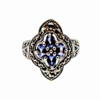 Sky Jewelry Серебряное кольцо с аметистом и марказитом  Винтаж
