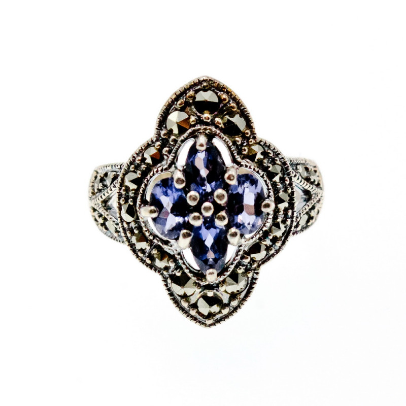 Sky Jewelry Серебряное кольцо с аметистом и марказитом  Винтаж