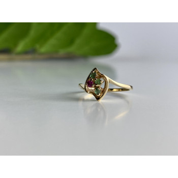 Sky Jewelry Золотое кольцо с изумрудами и рубином   Сладость