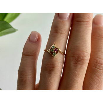 Sky Jewelry Золотое кольцо с изумрудами и рубином   Сладость