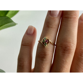 Sky Jewelry Золотое кольцо с изумрудами и рубином   Сладость