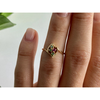 Sky Jewelry Золотое кольцо с изумрудами и рубином   Сладость