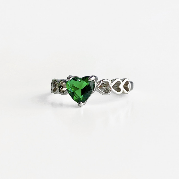 Sky Jewelry Серебряное кольцо с зеленым фианитом  Сердце