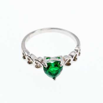 Sky Jewelry Серебряное кольцо с зеленым фианитом  Сердце