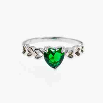 Sky Jewelry Серебряное кольцо с зеленым фианитом  Сердце