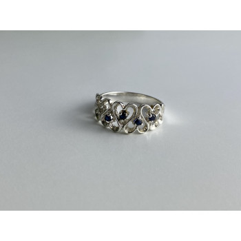 Sky Jewelry Серебряное кольцо с сапфирами   Сердца