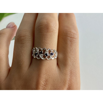 Sky Jewelry Серебряное кольцо с сапфирами   Сердца