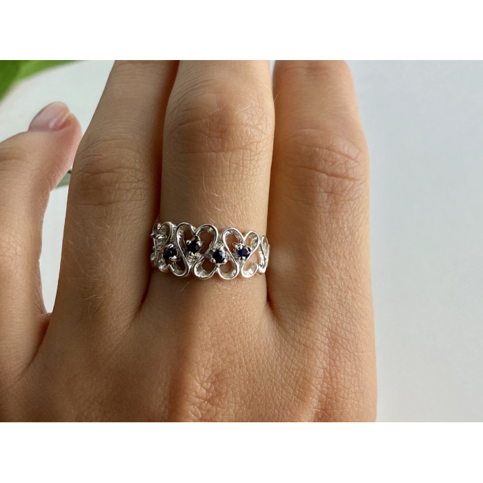 Sky Jewelry Серебряное кольцо с сапфирами   Сердца