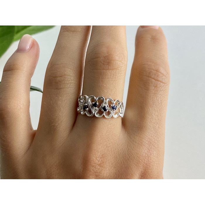 Sky Jewelry Серебряное кольцо с сапфирами   Сердца