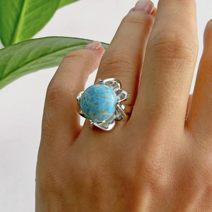 Sky Jewelry Серебряное кольцо с камнем ларимар   Небо