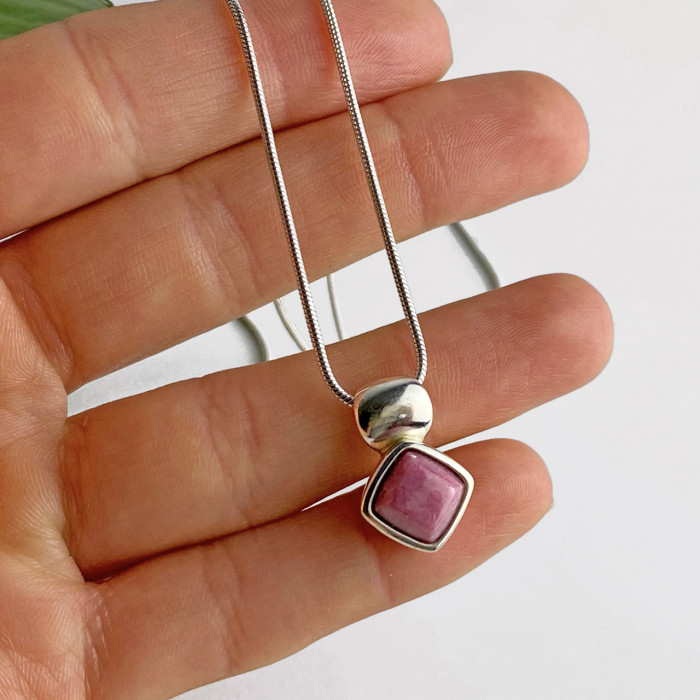 Sky Jewelry Серебряная цепочка с кулоном розовый агат