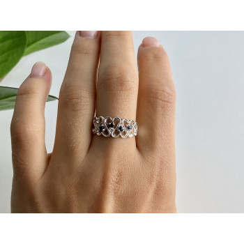 Sky Jewelry Серебряное кольцо с сапфирами   Сердца