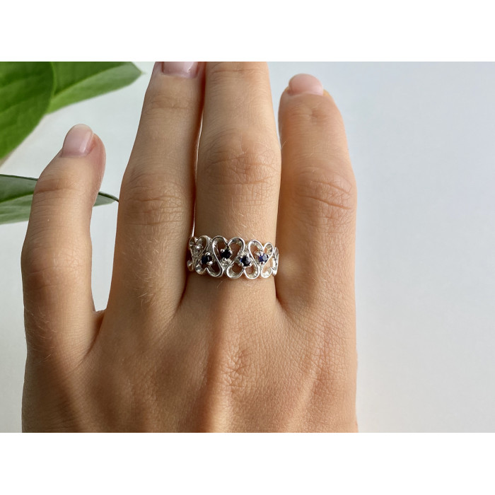 Sky Jewelry Серебряное кольцо с сапфирами   Сердца